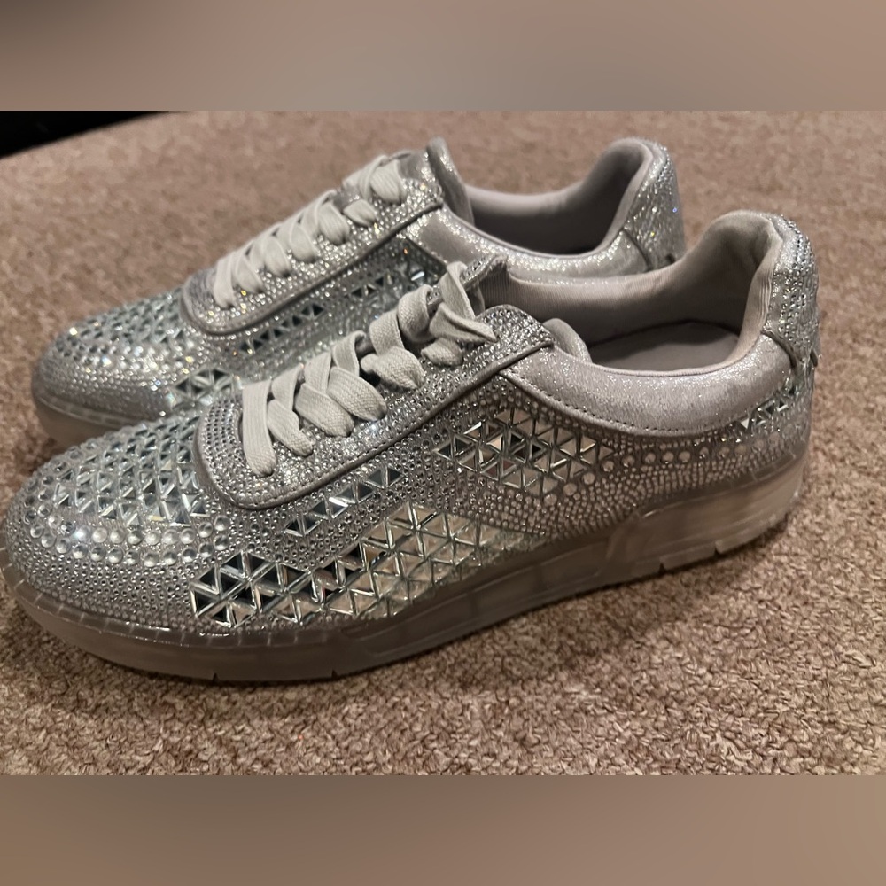 Steve Madden Silver Crystal Embellished Men Sneakers